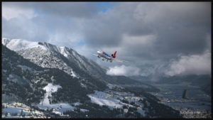 A PMDG MD-11F preparing for a visual approach runway 08 at Innsbruck