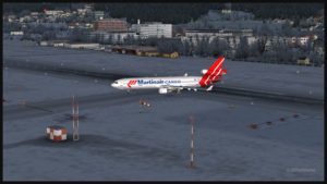 Virtual Martinair Cargo MD-11F exiting the runway at Innsbruck