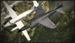 Virtual Beechcraft B350 aircraft intercepted by an AV-8B Harrier.