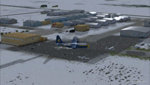 A virtual C-130 belonging to the Blue Angels is taxiing at the High River airport, in Alberta.