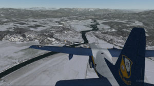 Lockheed C-130 Hercules virtual aircraft with four engine failures on the approach to the Bonners Ferry's virtual airport (65S).