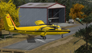 Virtual aircraft belonging to the Ontario provincial government turning around on the Limberlost Ranch runway.