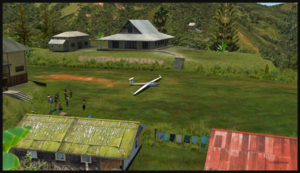 Glider on the Fane Parish short grass runway in Papua New Guinea.