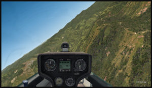 Last steep turn for a short landing on the Fane Parish mountain sloped runway.