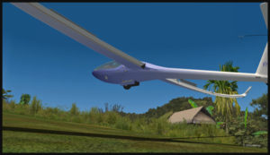 Virtual glider arriving over the Fane Parish runway in Papua New Guinea. The airbrakes are being used.