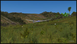 Virtual glider with airbrakes over the Fane Parish runway