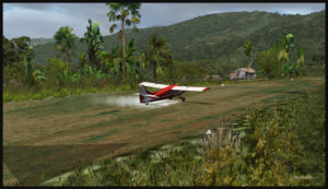 A Otter aircraft is backtracking the Launumu runway after landing.