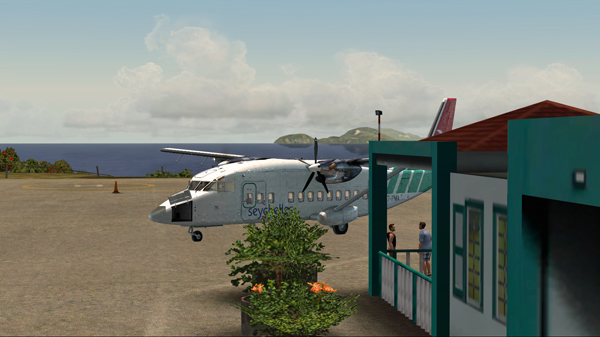 The Shorts 360 is parked at the Juancho E. Yrausquin airport.