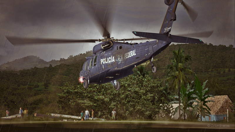 Un hélicoptère UH-60L Black Hawk virtuel de la police colombienne en action.