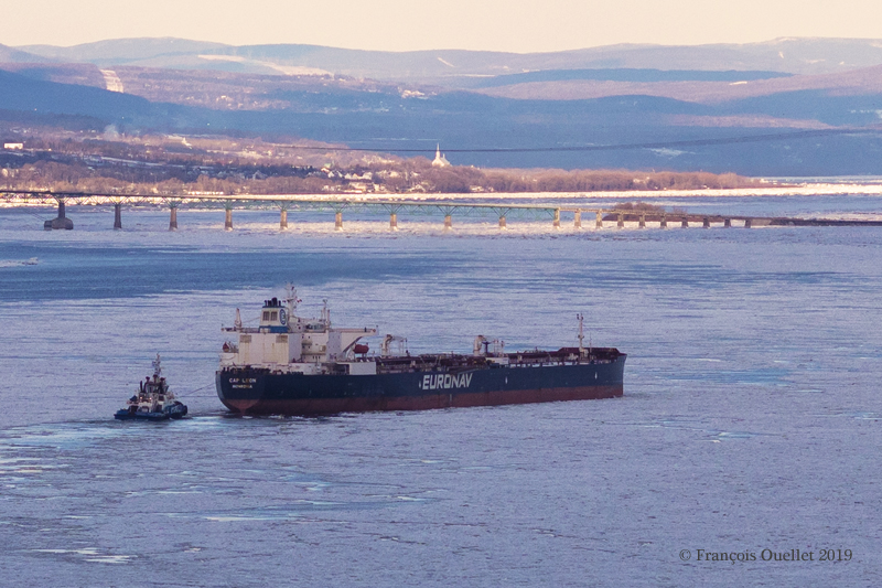 Oil tanker Euronav Cap Léon on the St Lawrence Seaway near Quebec City.