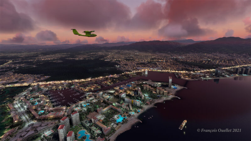 Une partie de la ville de Puerto Vallarta dans Microsoft Flight Simulator 2020 et améliorée par John Lovell.