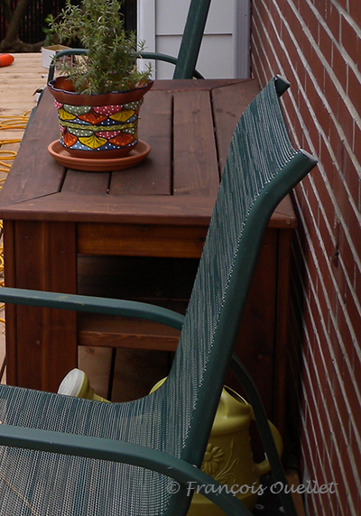 Table en cèdre et patio.