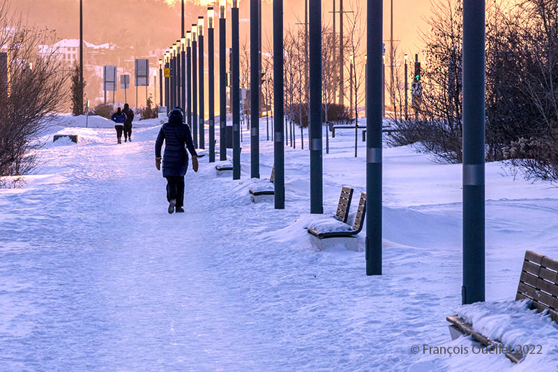 Une partie de la promenade Samuel-De Champlain en hiver par -27C.