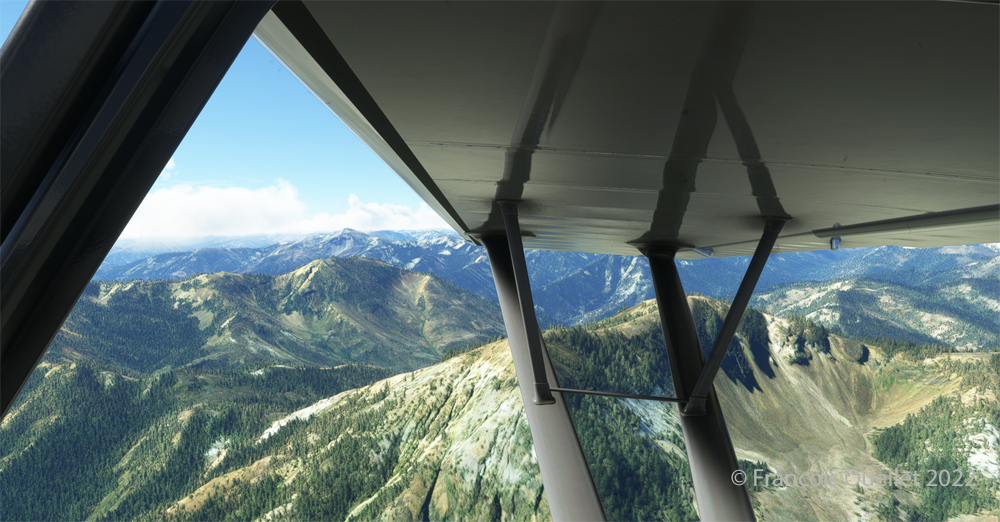 Survol des montagnes de l'Idaho en simulation de vol sous MSFS 2020.
