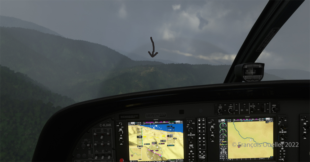 La piste en pente virtuelle de Bugalaga est visible dans les montagnes.