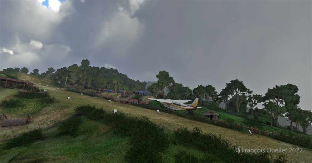 Atterrissage sur la piste en pente de Bugalaga (WX53) avec MSFS 2020.