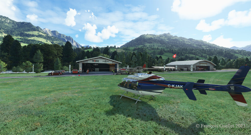 Lauterbrunnen, Suisse et le Bell 407 de Microsoft Flight Simulator.