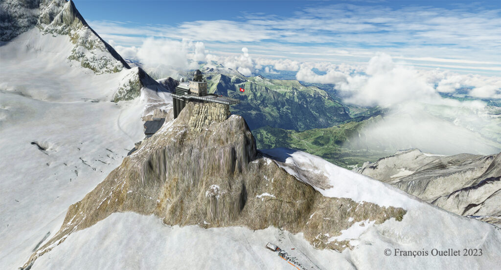 L'observatoire du Sphinx sur le Jungfraujoch en virtuel selon Red Wing Simulations et Microsoft Flight Simulator 2020.