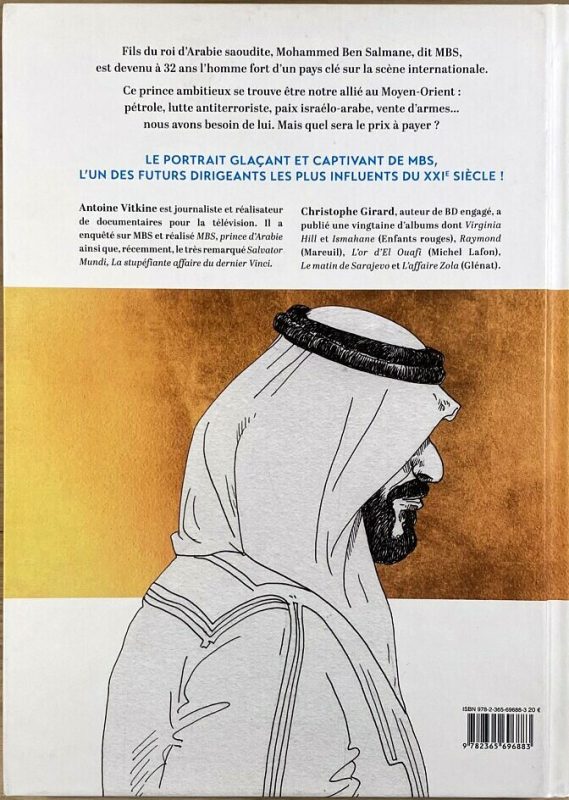 Back cover of the graphic novel: MBS L'enfant terrible d'Arabie Saoudite