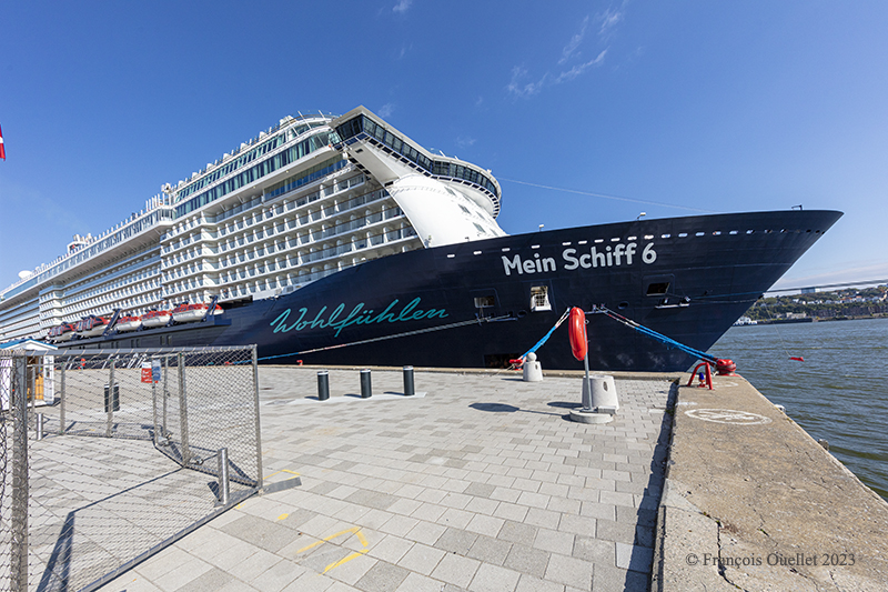 The Mein Schiff 6 cruise ship docked in Quebec City in 2023.