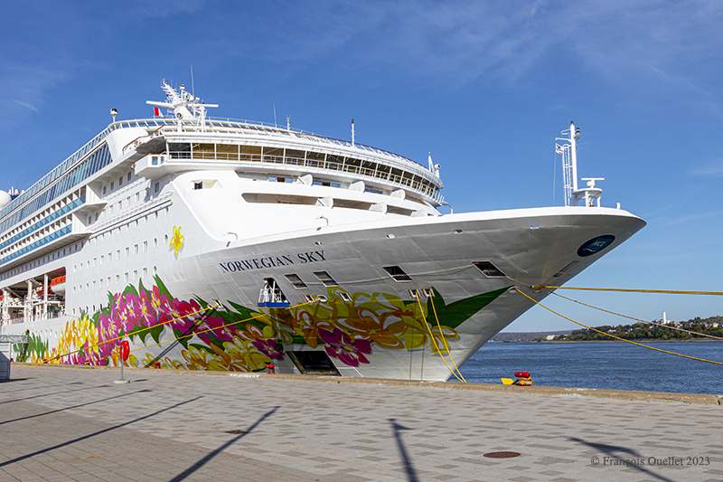 The Norwegian Sky cruise ship docked in Quebec City.