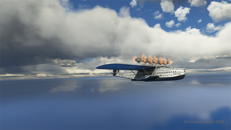 Dornier DO-X flyingboat over the Atlantic ocean with MSFS 2020 flight simulator.