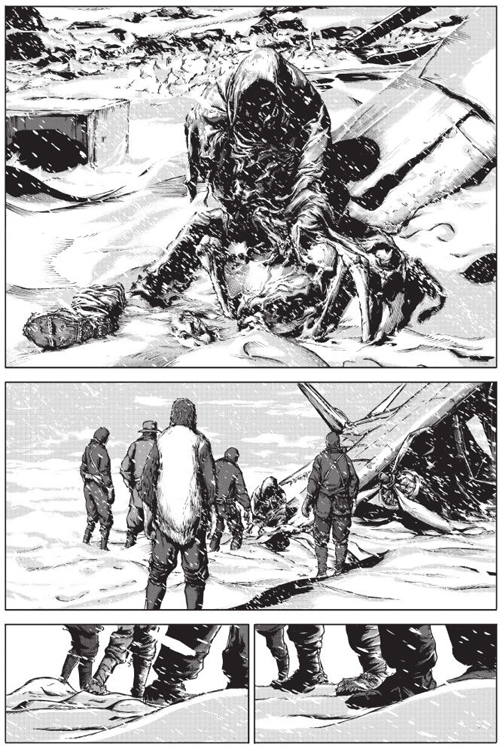 A page from the manga "Les montagnes hallucinées" from Lovecraft, by Gou Tanabe.