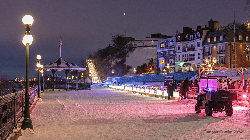 The slide of the Dufferin terrace during the Quebec City winter carnival 2024.