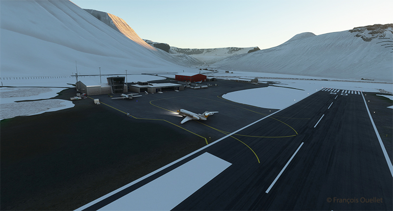 The Cessna Citation Longitude exits the runway at the Isafjordur virtual airport (BIIS)