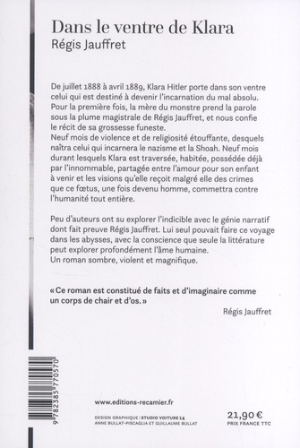 Back cover of the novel "Dans le ventre de Klara" by Régis Jauffret