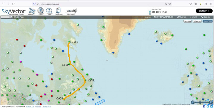 Virtual flights CYQB CYYR CYVP CYFB