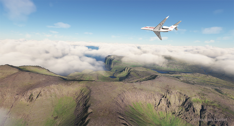 Cessna 700 airborne from the virtual Vagar (EKVG) airport in the Faroe Islands with Microsoft Flight Simulator.