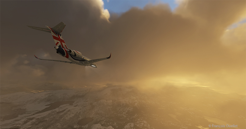 Descending for Molde airport (ENML) in Norway with Microsoft Flight Simulator.