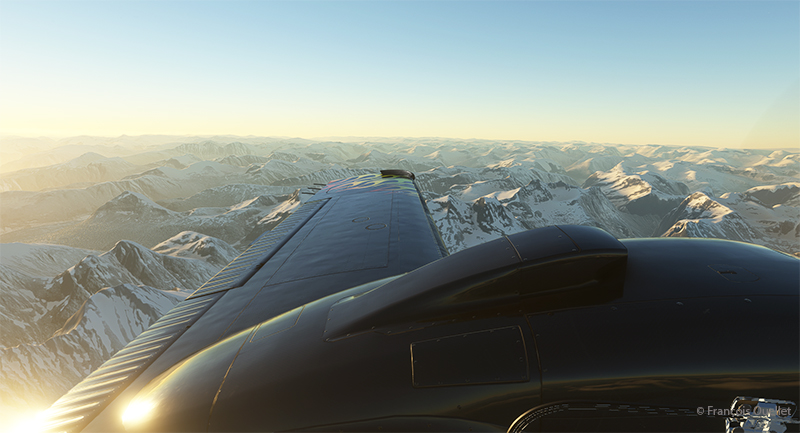 View of the Norwegian mountains from the pilot seat