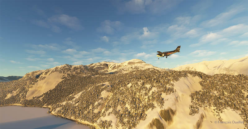 Approaching the Sandane virtual airport in flight simulation.