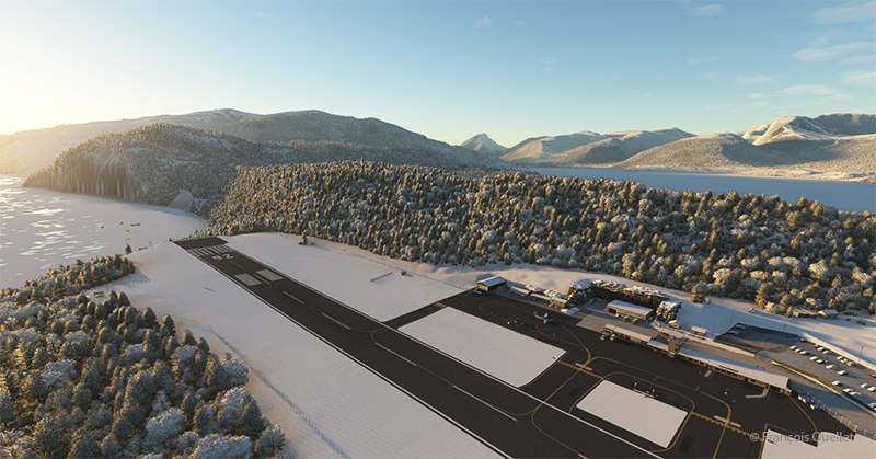 Vue de l'aéroport virtuel de Sandane (ENSD) avec Microsoft Flight Simulator.