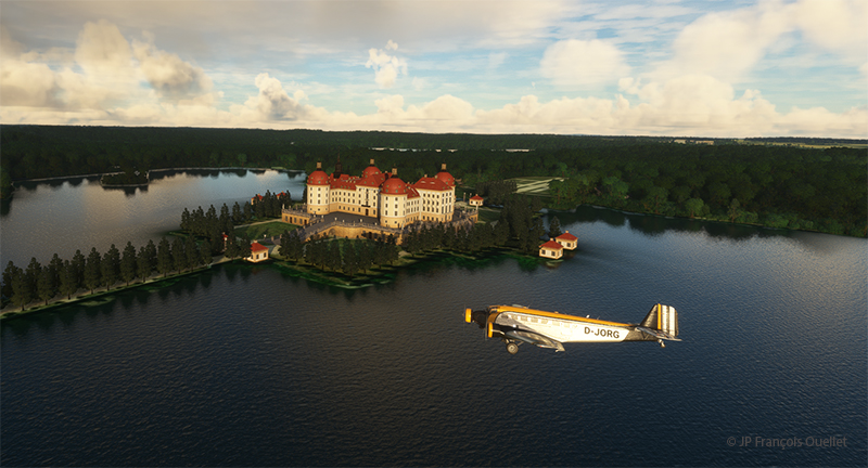 Le Junkers JU 52 et le château Moritzburg en Allemagne en simulation de vol.