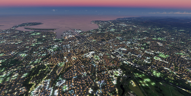 Dublin en soirée avec Microsoft Flight Simulator