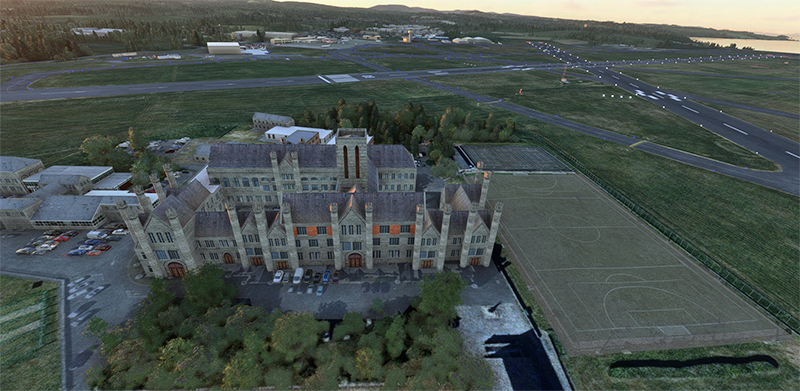 Le King William's College près de l'aéroport de l'Île de Man avec Microsoft Flight Simulator
