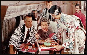 People and JAL inflight service on aviation postcard web       